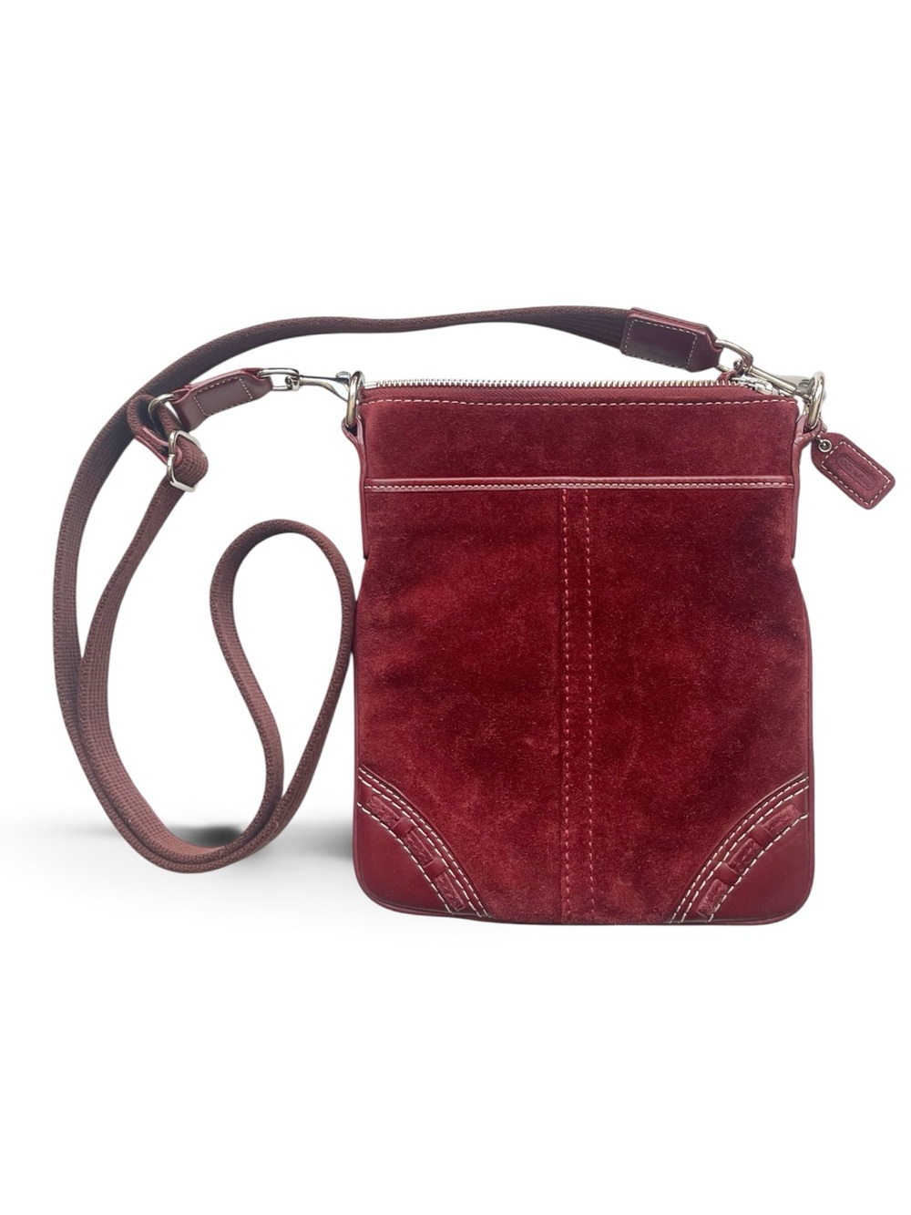 Vintage Coach Hamptons Suede Bordeaux Red Crossbody Bag